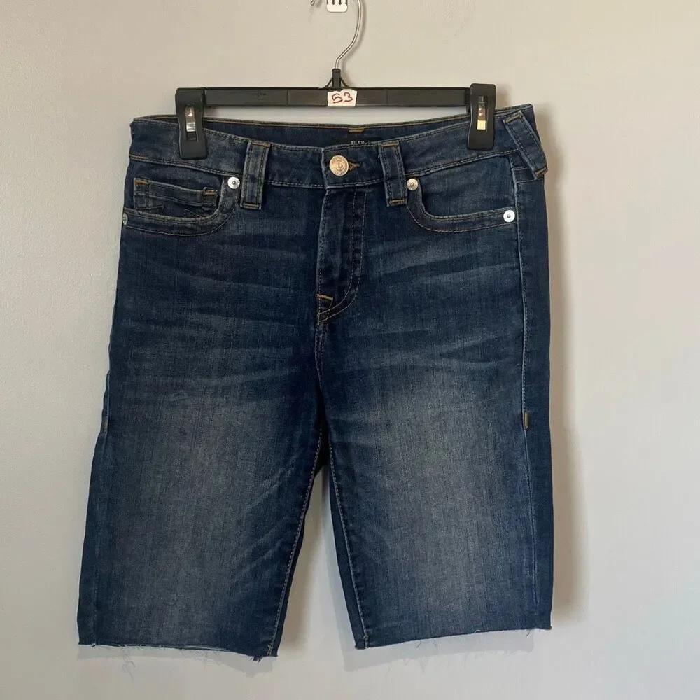 True religion Riley Knee Length Raw Hem Denim Short Dark Wash size 30 #200